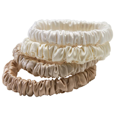 Lenoites Mulberry Silk Skinny Scrunchies, White, Cream White, Beige, Light Brown