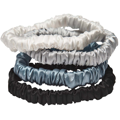 Lenoites Mulberry Silk Skinny Scrunchies White, Light Grey, Blue, Black